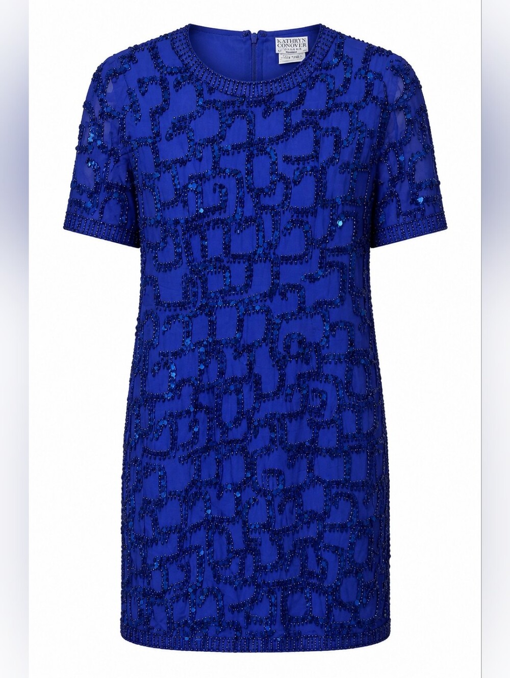 Kathryn Conover Petites By Night Blue Beaded 100% Silk Cocktail Dress Sz 10 4008